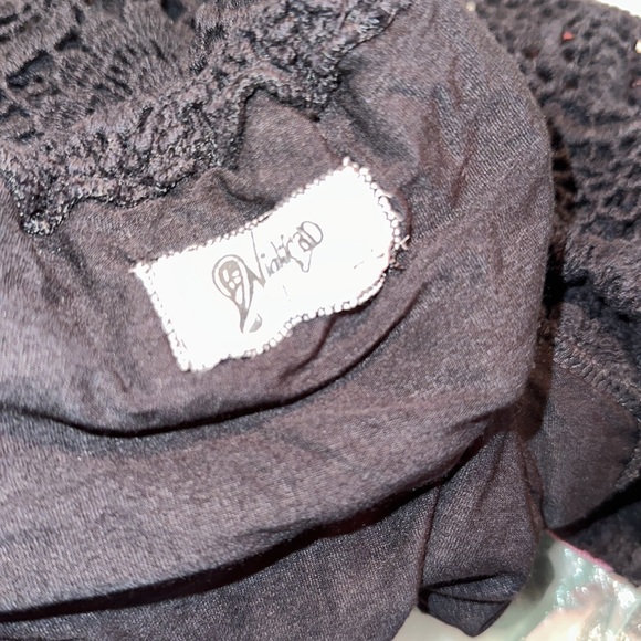 NIGHTCAP Free People *Carmen* black crochet boho off shoulder crop top 1 XS S - Picture 5 of 6